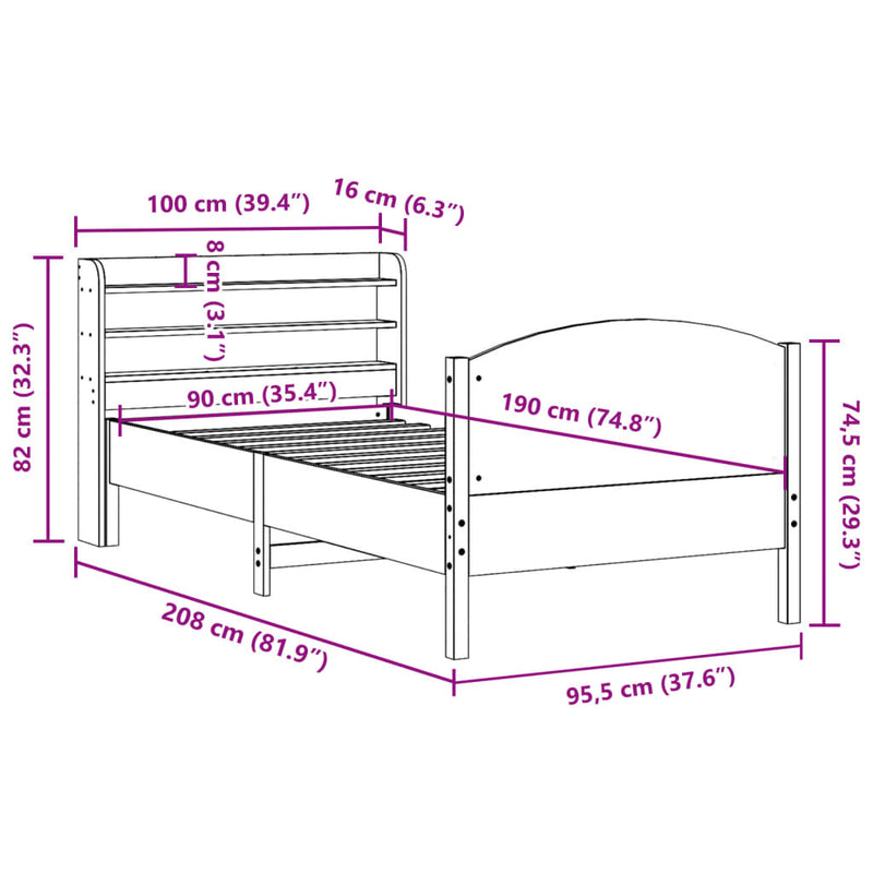 Sengeramme uten madrass 90x190 cm heltre furu