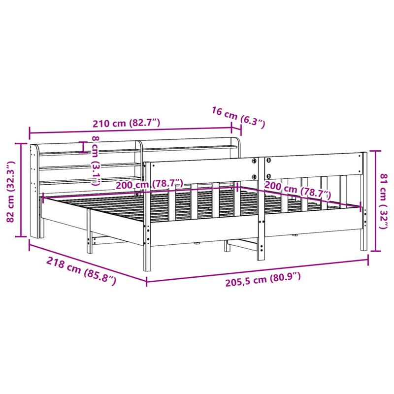 Sengeramme uten madrass voksbrun 200x200 cm heltre furu