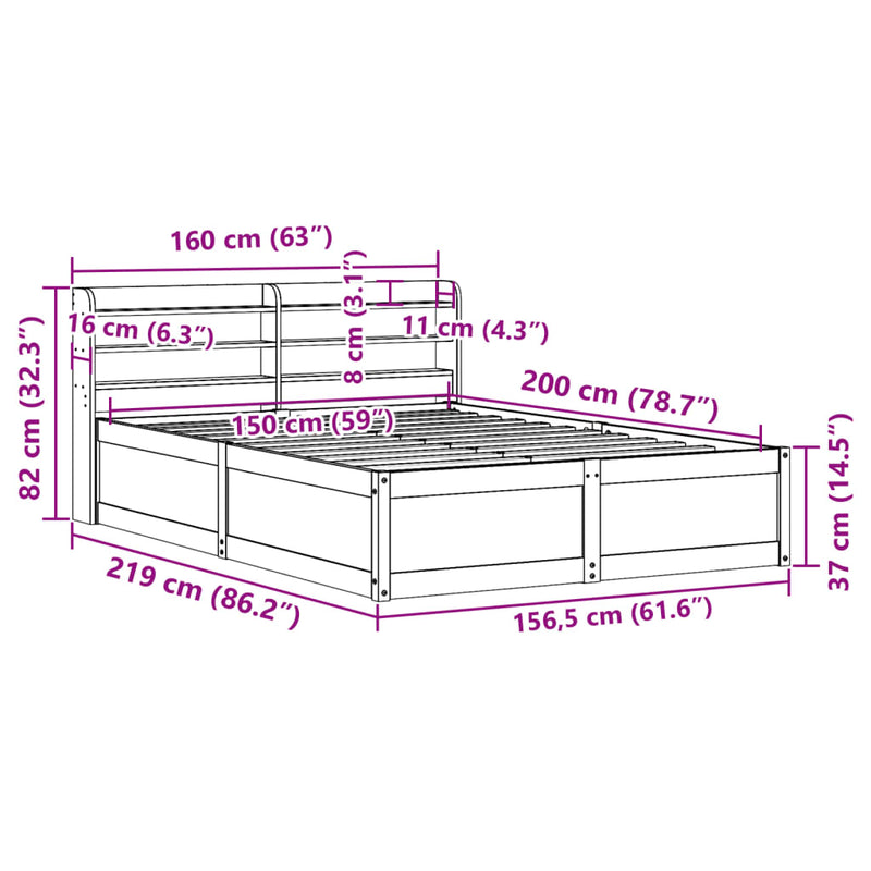 Sengeramme med hodegavl hvit 150x200 cm heltre furu