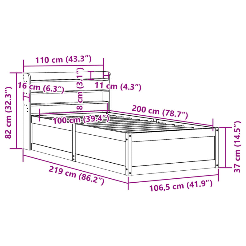 Sengeramme med hodegavl hvit 100x200 cm heltre furu