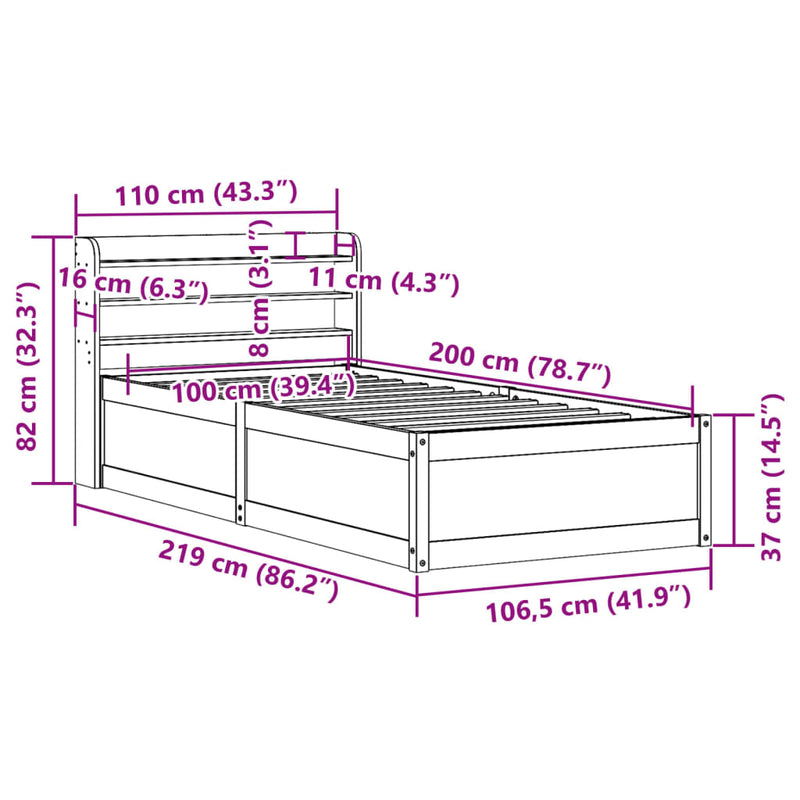 Sengeramme med hodegavl voksbrun 100x200 cm heltre furu