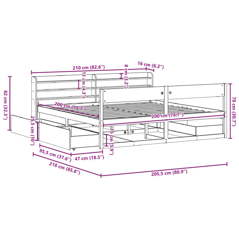 Sengeramme uten madrass voksbrun 200x200 cm heltre furu