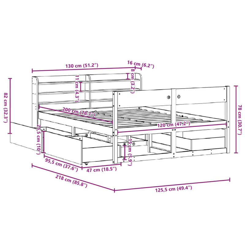 Sengeramme uten madrass voksbrun 120x200 cm heltre furu