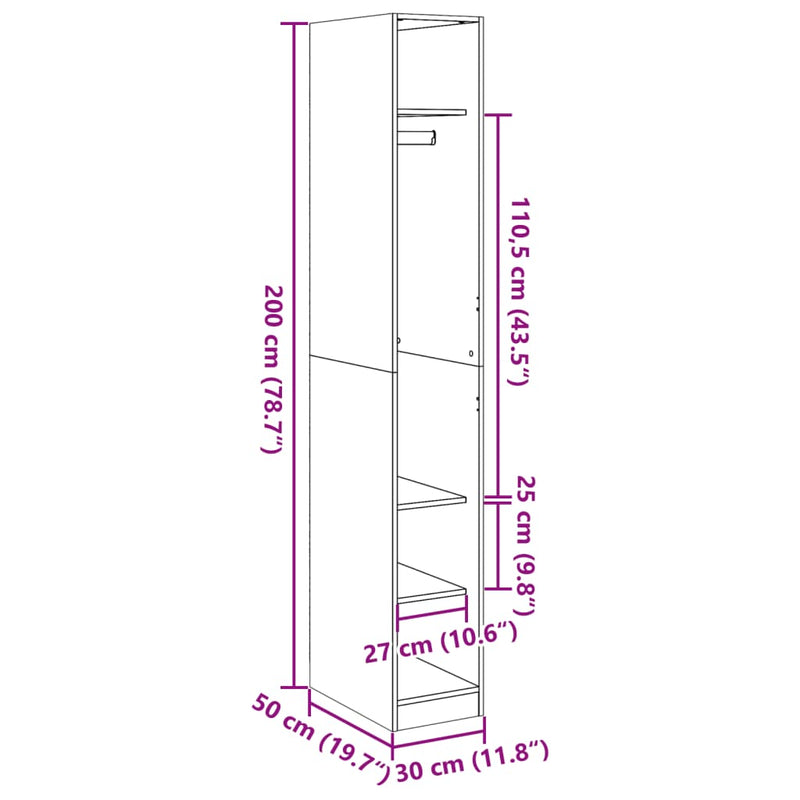 Garderobe betonggrå 30x50x200 cm konstruert tre