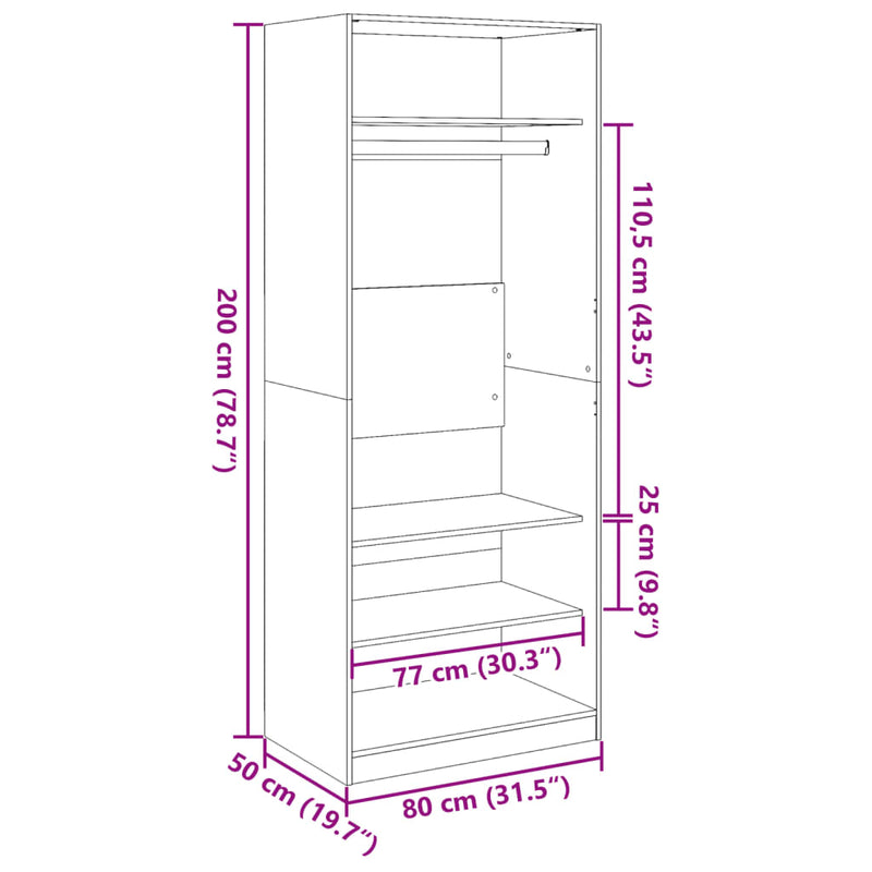 Garderobe svart 80x50x200 cm konstruert tre