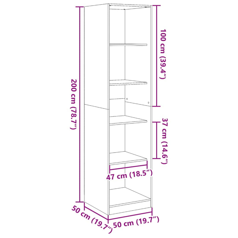 Garderobe betonggrå 50x50x200 cm sponplate