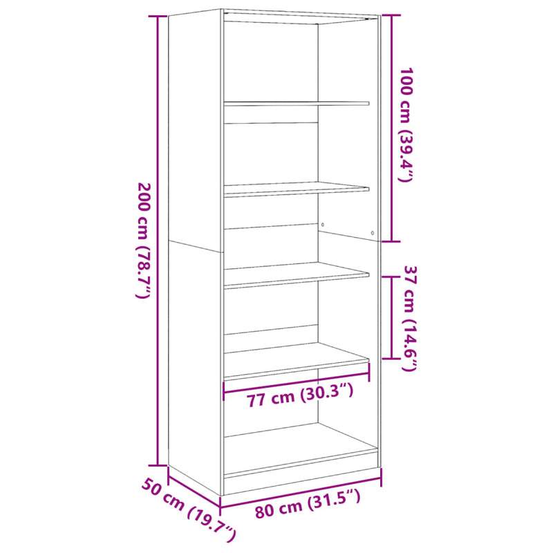 Garderobe svart 80x50x200 cm konstruert tre