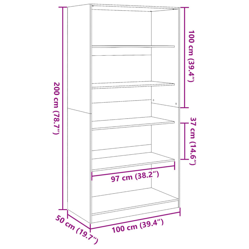 Garderobe røkt eik 100x50x200 cm konstruert tre