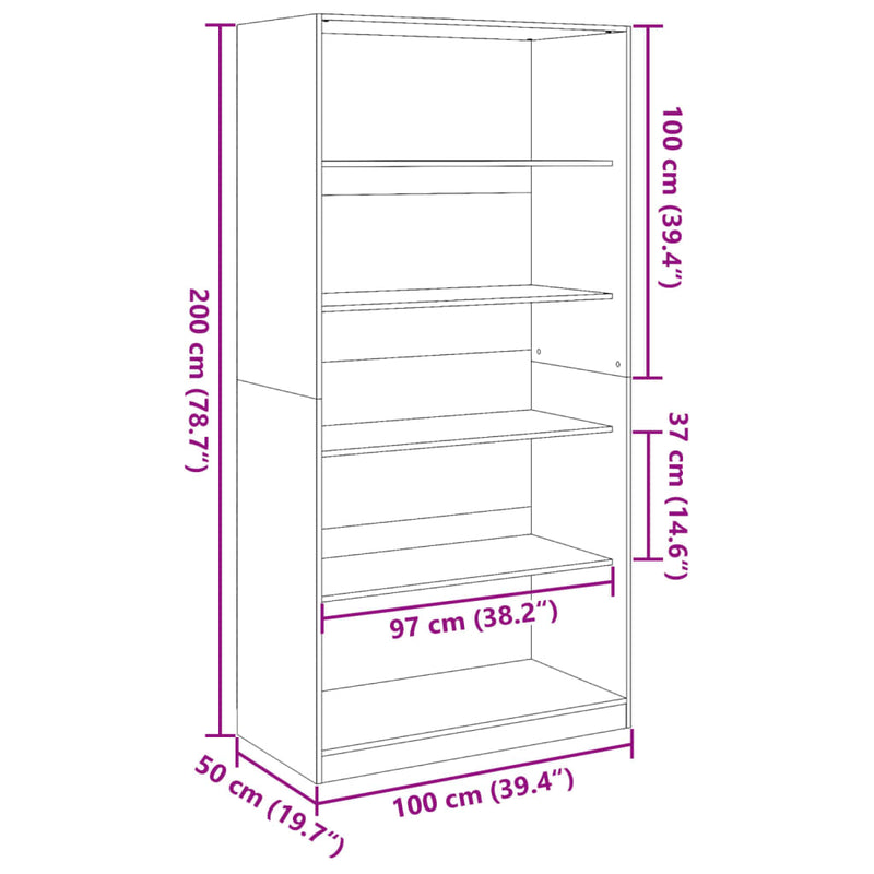 Garderobe grå sonoma 100x50x200 cm konstruert tre