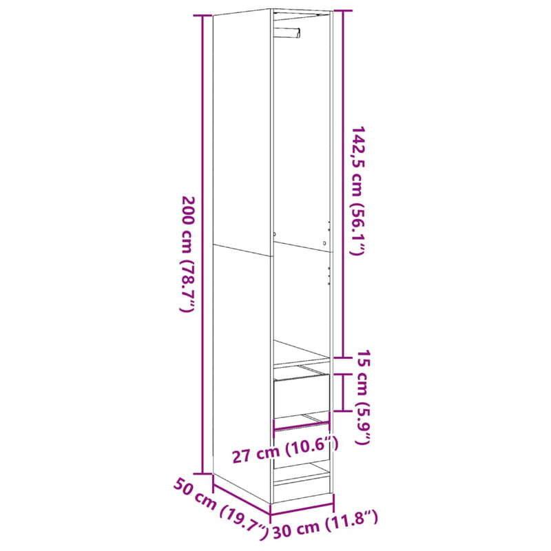 Garderobe grå sonoma 30x50x200 cm konstruert tre