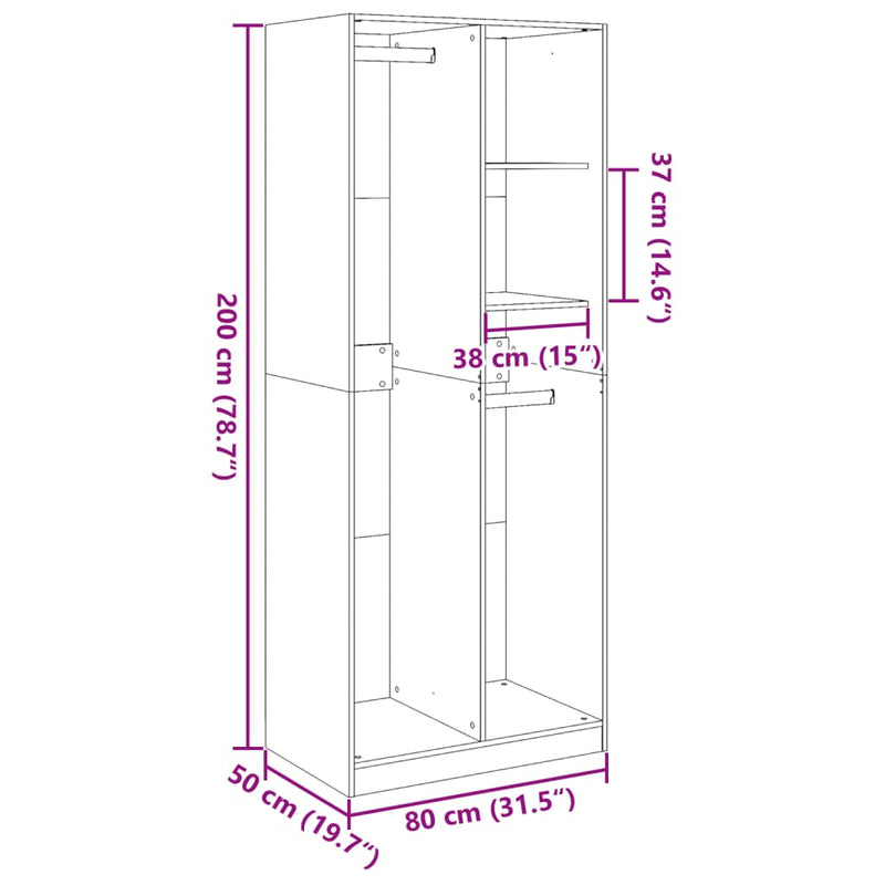 Garderobe hvit 80x50x200 cm konstruert tre