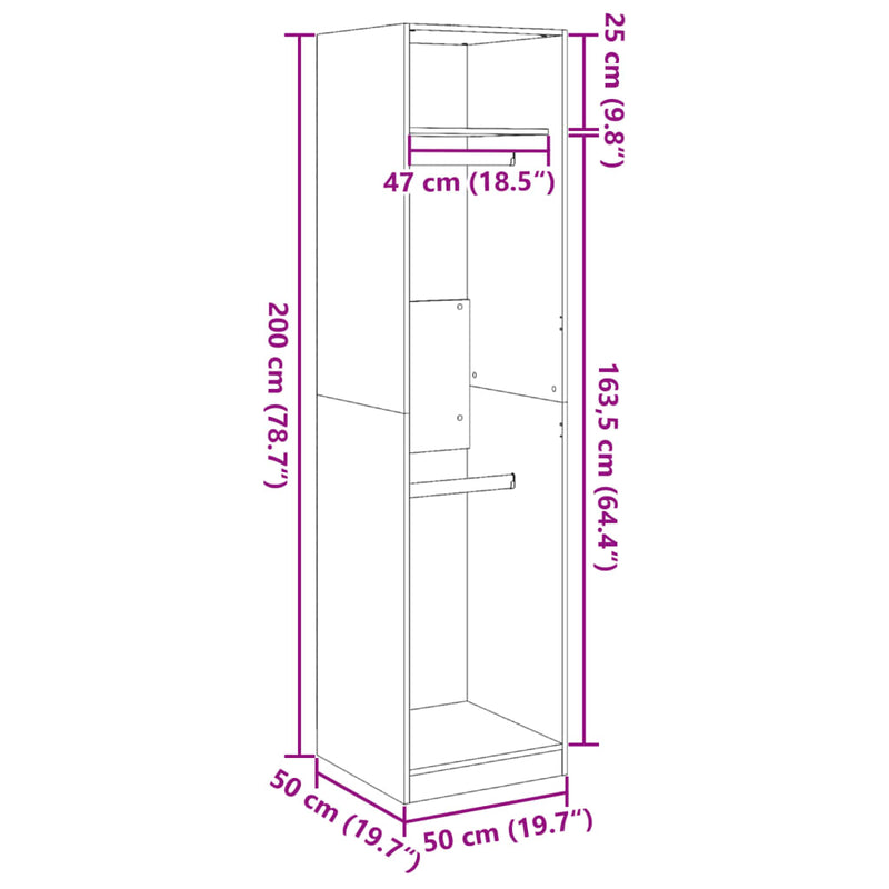 Garderobe artisan eik 50x50x200 cm konstruert tre