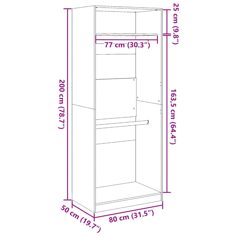 Garderobe svart 80x50x200 cm konstruert tre