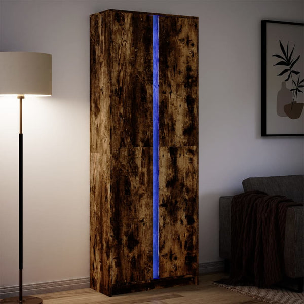 Garderobe med LED røkt eik 74x32,5x200 cm konstruert tre