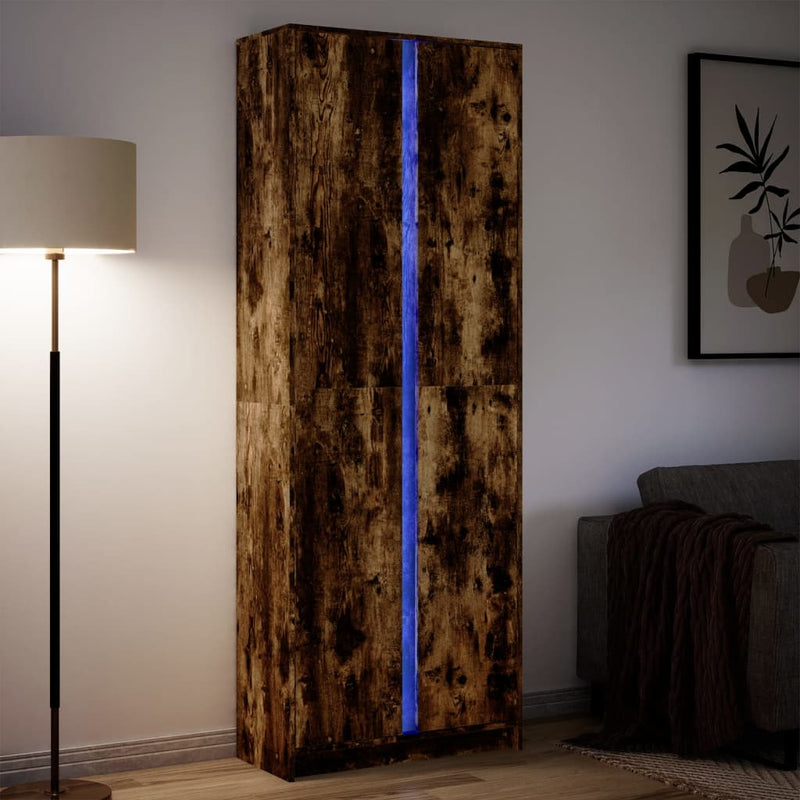 Garderobe med LED røkt eik 74x32,5x200 cm konstruert tre