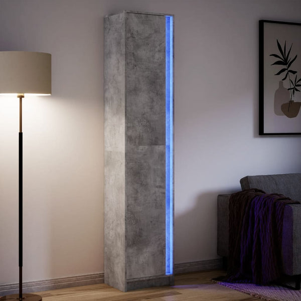 Garderobe med LED betonggrå 41,5x32,5x200 cm konstruert tre