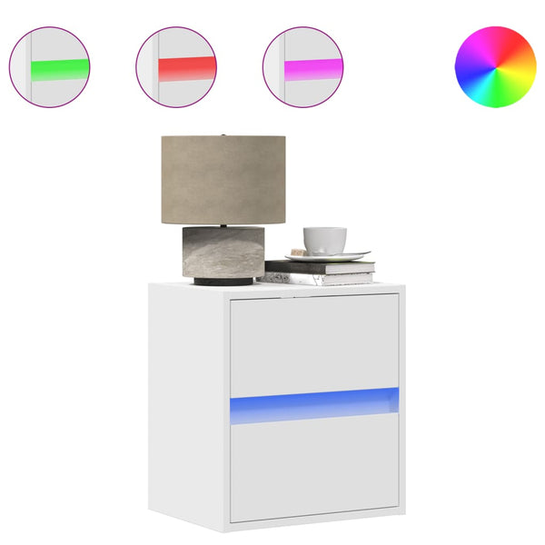 Vegghengte nattbord med LED-lys 2 stk hvit