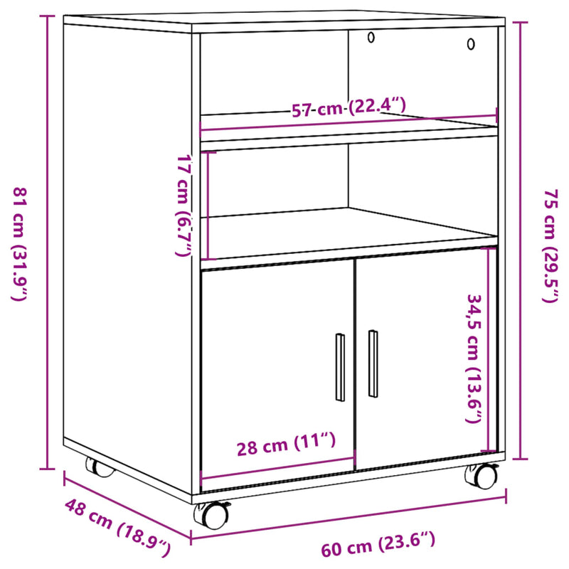 Rulleskap svart 60x48x81 cm konstruert tre