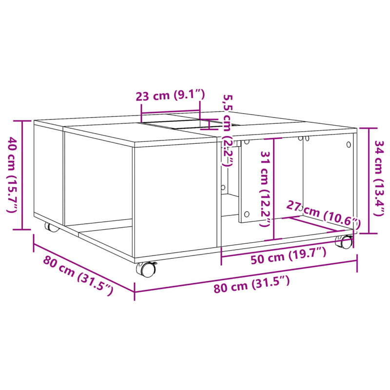 Salongbord betong grå 80x80x40 cm konstruert tre