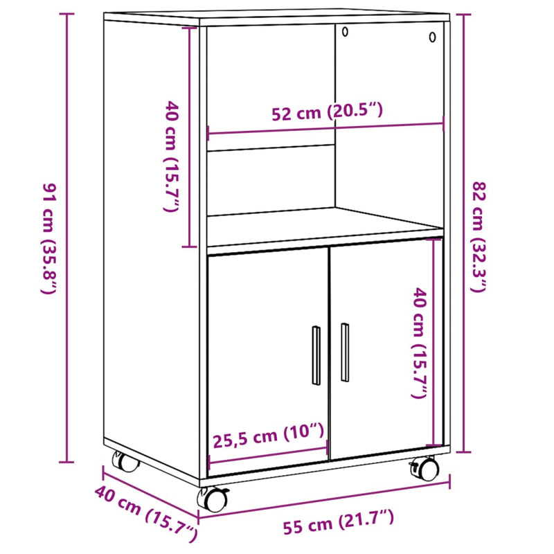 Rulleskap betonggrå 55x40x91 cm konstruert tre