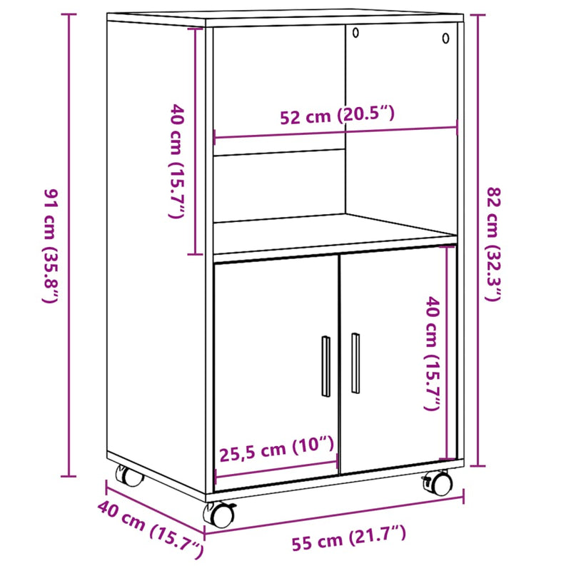 Rulleskap artisan eik 55x40x91 cm konstruert tre