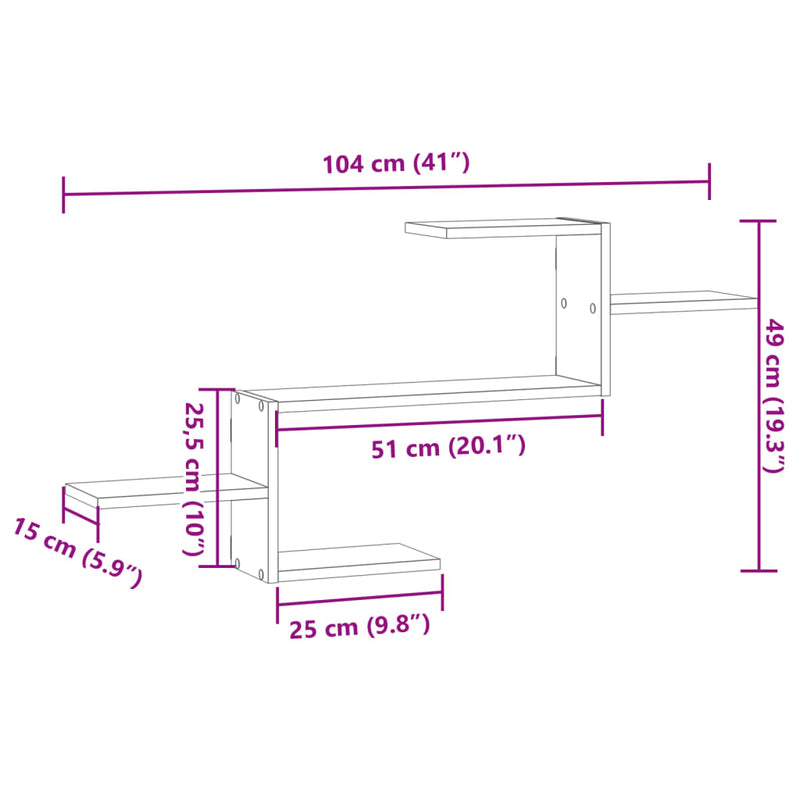 Vegghylle betonggrå 104x15x49 cm konstruert tre