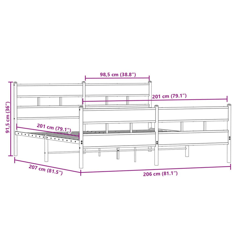 Sengeramme i metall uten madrass sonoma eik 200x200 cm