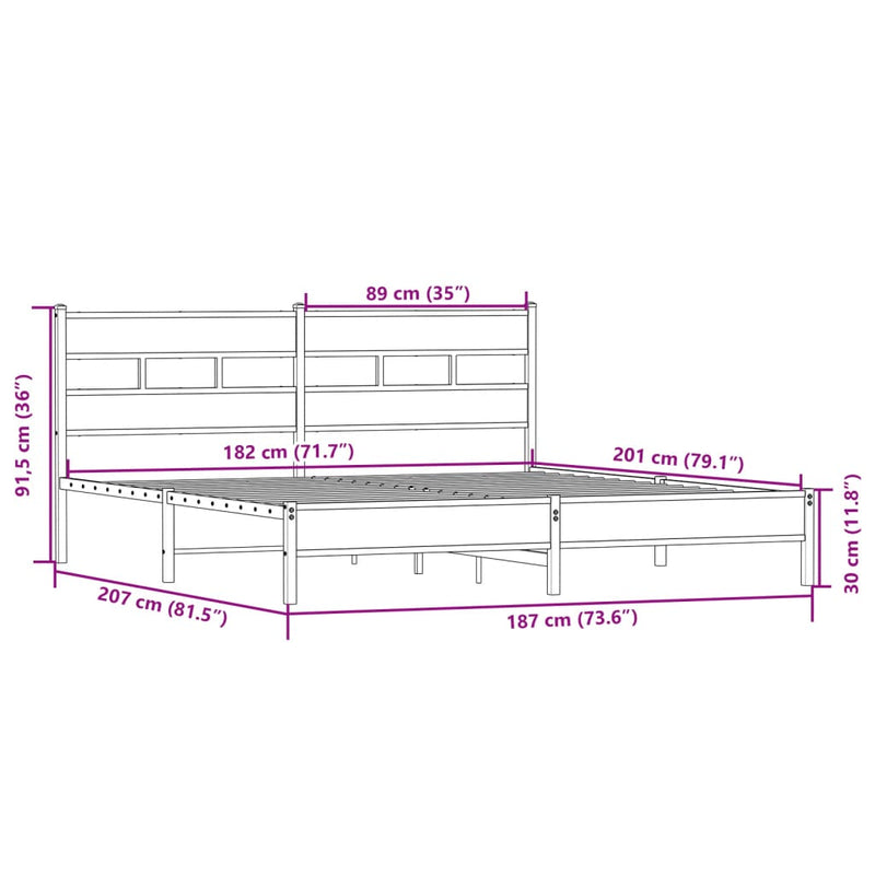 Sengeramme i metall uten madrass sonoma eik 180x200 cm