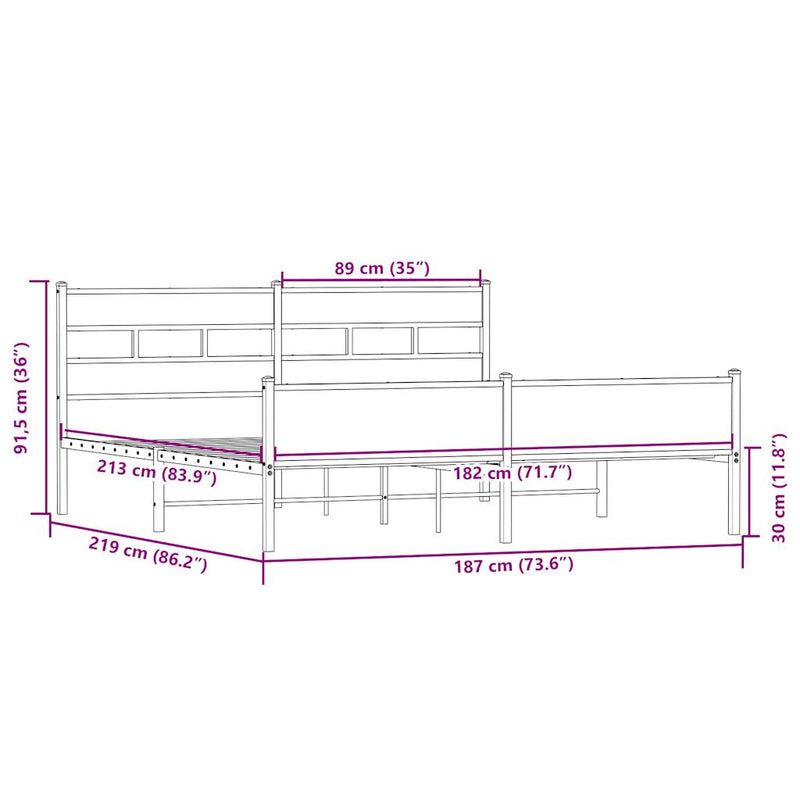 Sengeramme i metall uten madrass sonoma eik 183x213 cm