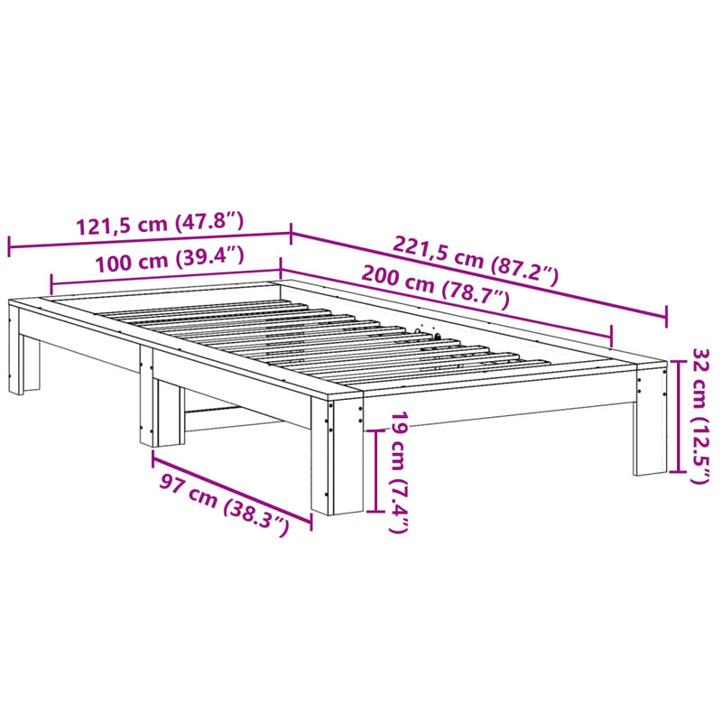 Sengeramme uten madrass hvit 100x200 cm heltre furu