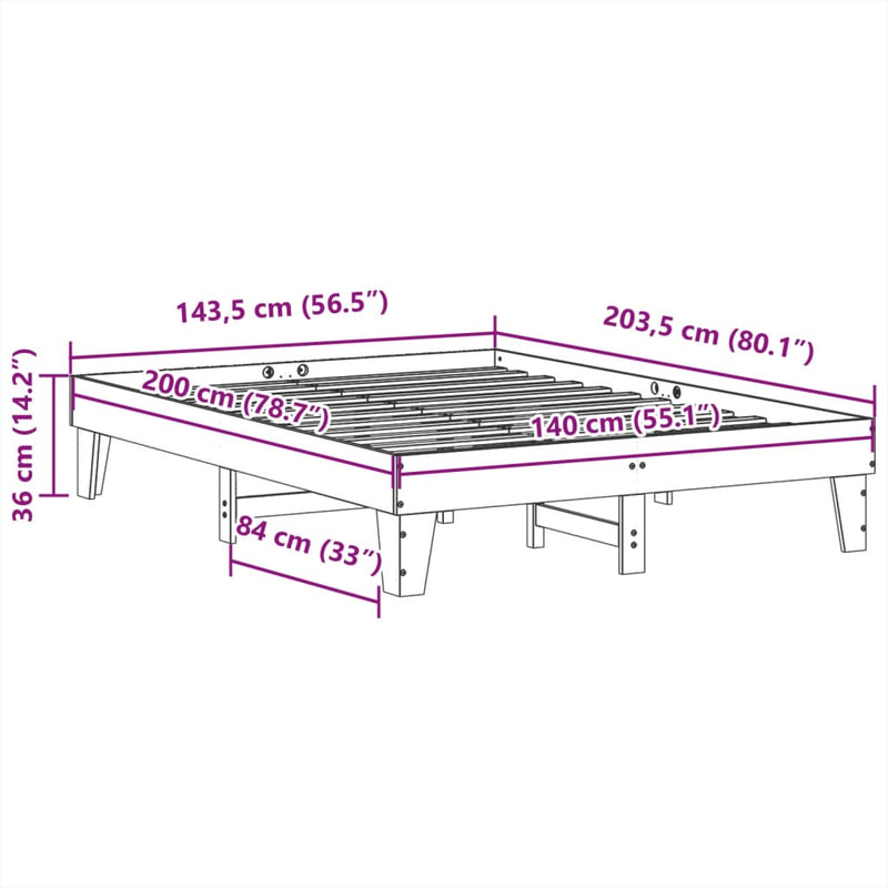 Sengeramme uten madrass voksbrun 140x200 cm heltre furu