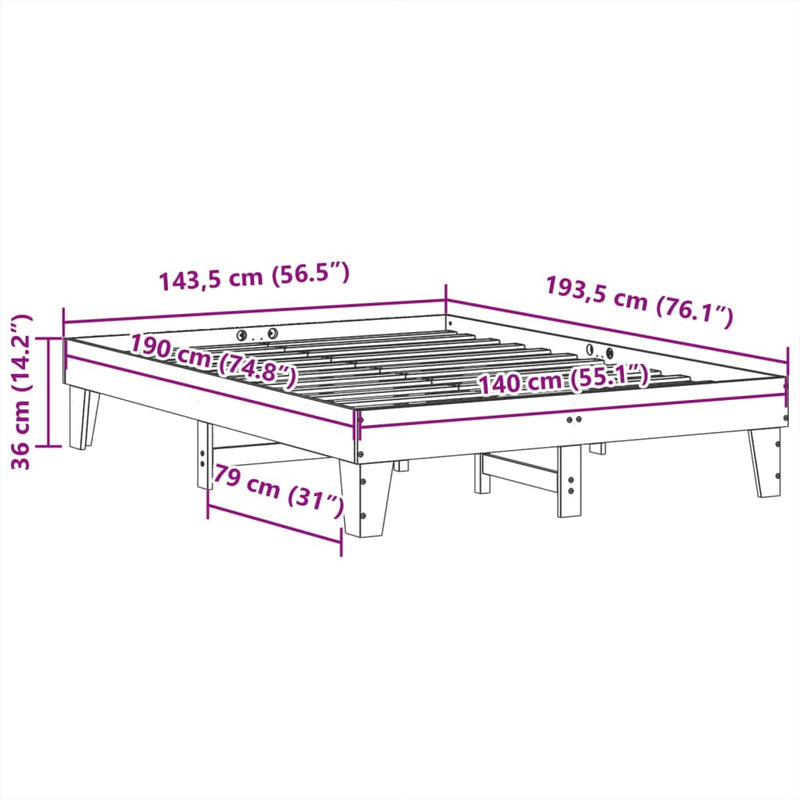 Sengeramme uten madrass voksbrun 140x190 cm heltre furu