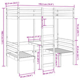 Ramme for loftseng skrivebord stoler hvit 75x190 cm heltre furu