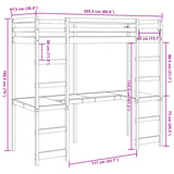 Ramme for køyeseng med skrivebord hvit 90x200 cm heltre furu