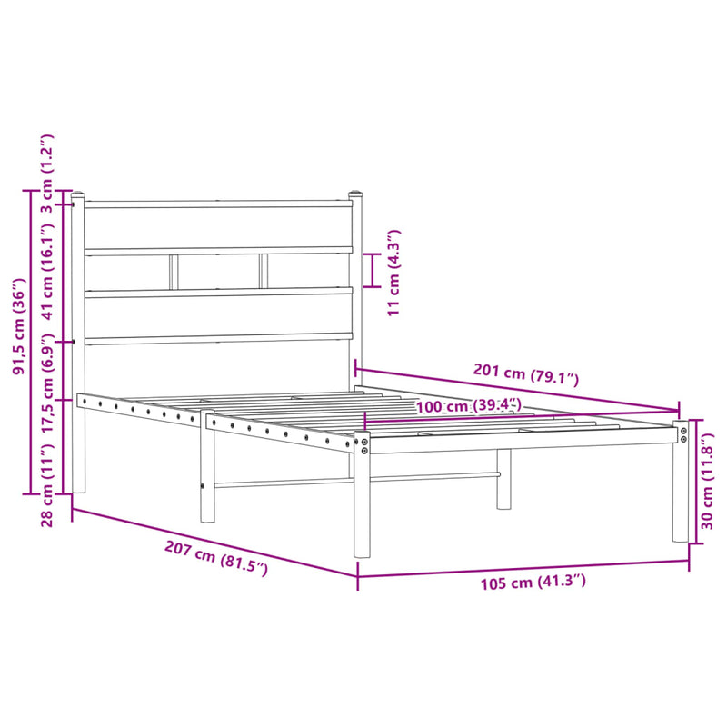 Sengeramme uten madrass med hodegavl brun eik 100x200 cm