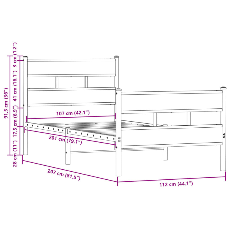 Sengeramme uten madrass med hodegavl og fotgavl 107x203 cm