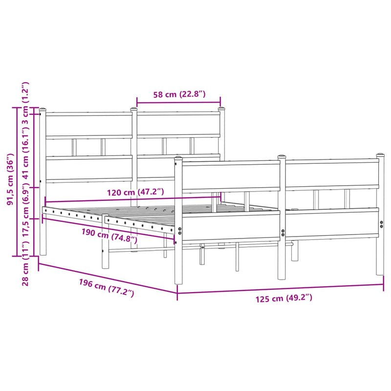 Sengeramme uten madrass med hodegavl og fotgavl 120x190 cm