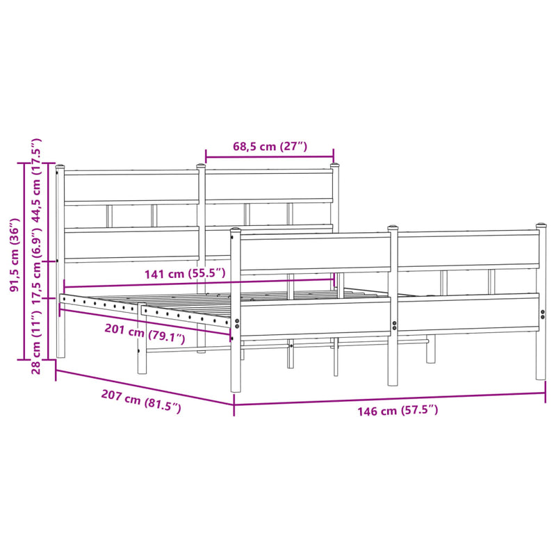 Sengeramme uten madrass med hodegavl og fotgavl 140x200 cm