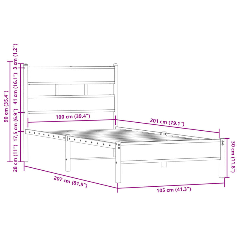 Sengeramme uten madrass med hodegavl sonoma eik 100x200 cm