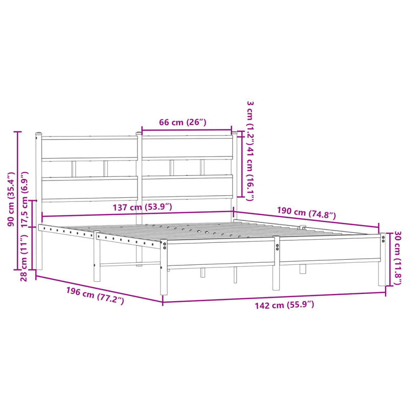 Sengeramme uten madrass med hodegavl sonoma eik 137x190 cm