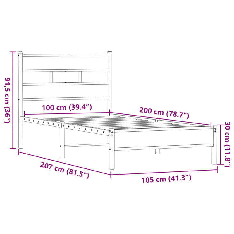 Sengeramme uten madrass brun eik 100x200 cm konstruert tre