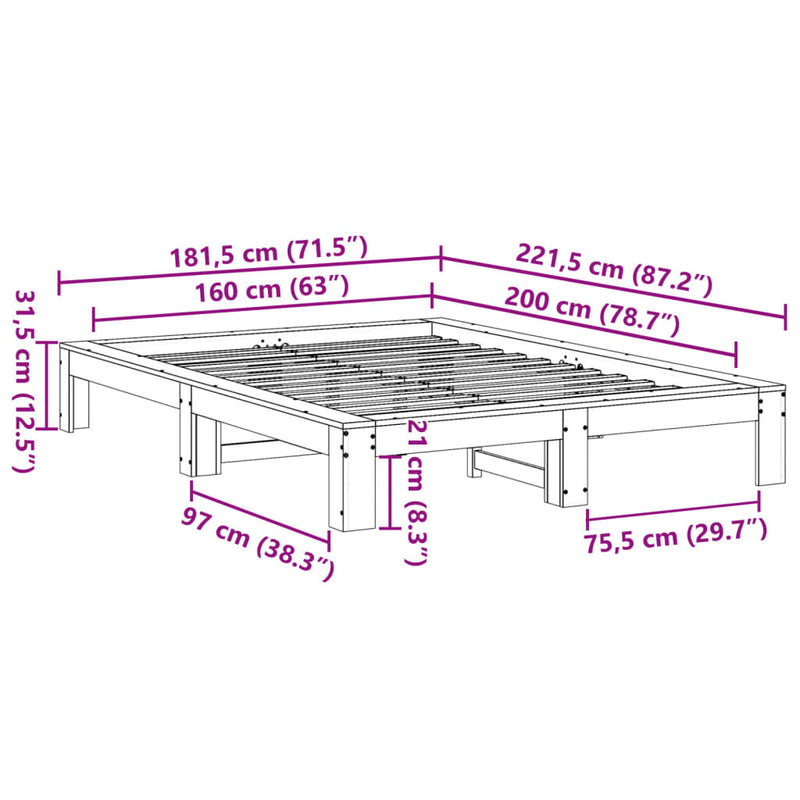 Sengeramme uten madrass 160x200 cm heltre furu