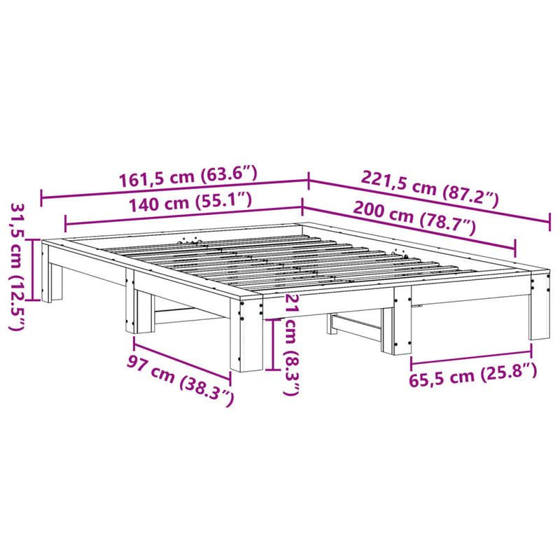 Sengeramme uten madrass 140x200 cm heltre furu