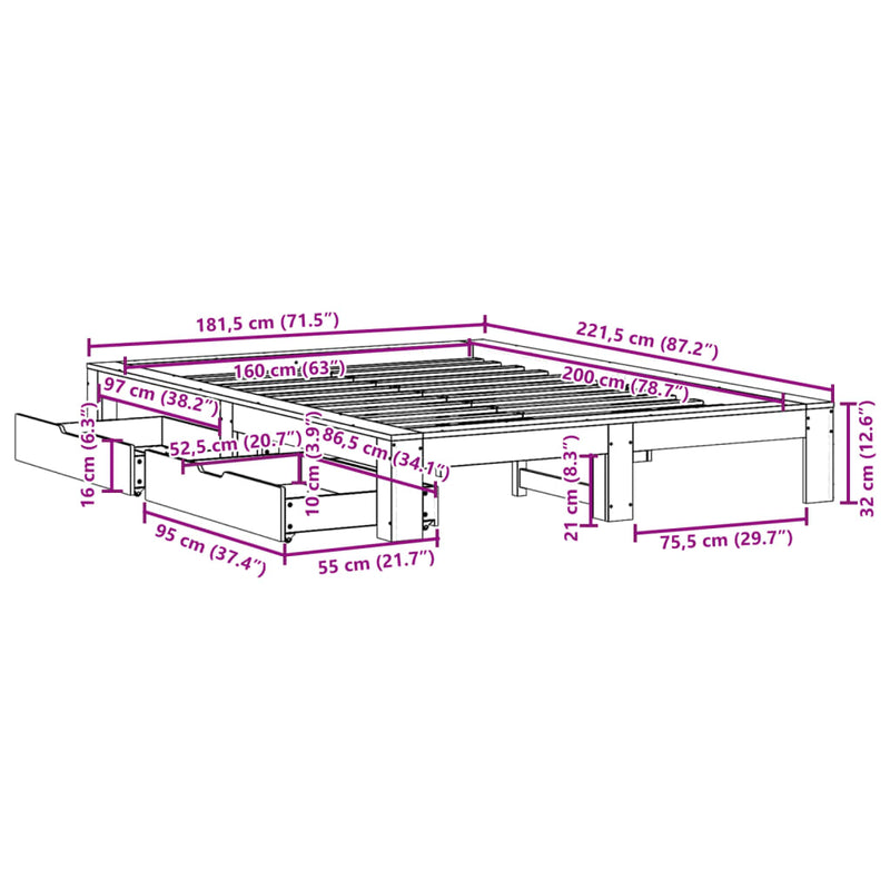 Sengeramme uten madrass 160x200 cm heltre furu