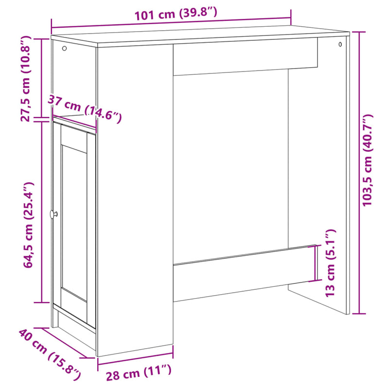 Barbord med stativer brun eik 101x40x103,5 cm konstruert tre