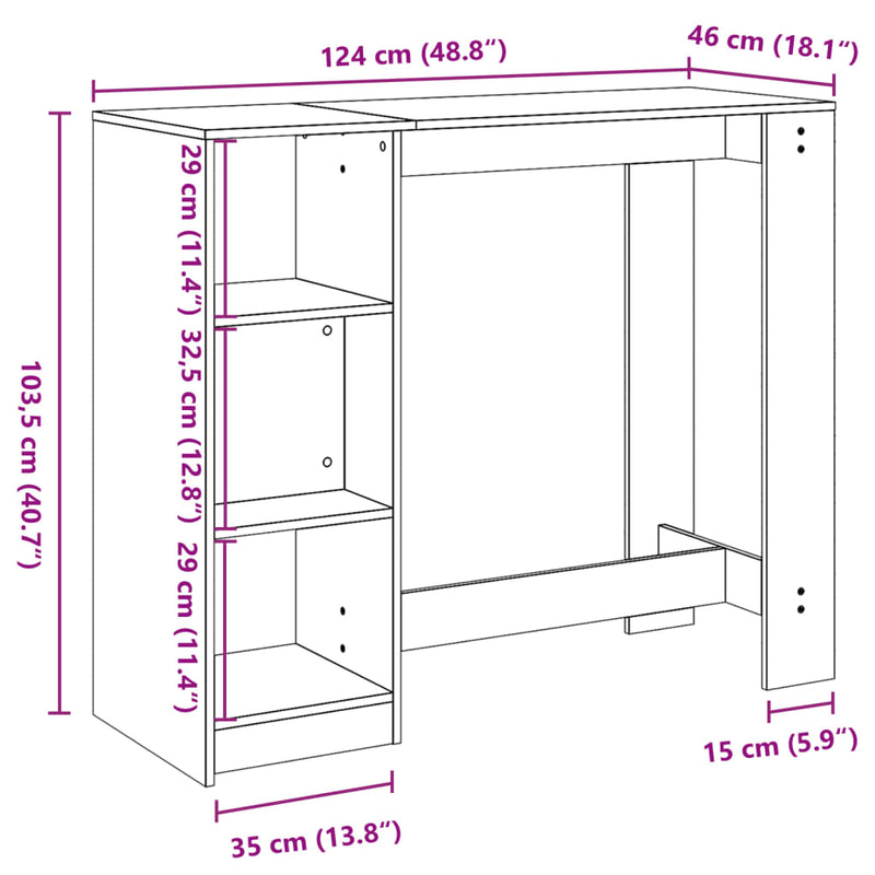 Barbord med hylle betonggrå 124x46x103,5 cm konstruert tre