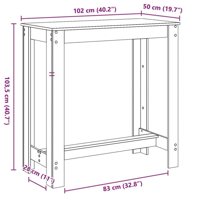 Barbord svart 102x50x103,5 cm konstruert tre