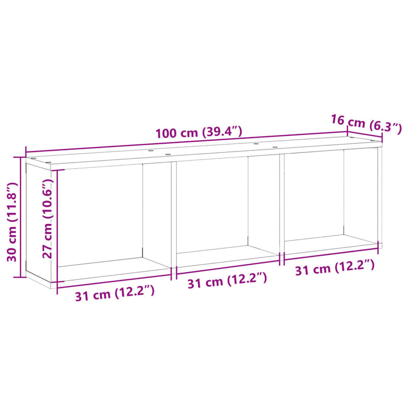 Veggskap 100x16x30 cm gammelt tre konstruert tre