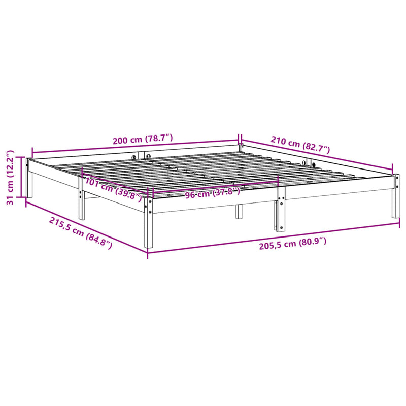 Ekstra lang sengeramme uten madrass 200x210 cm heltre furu