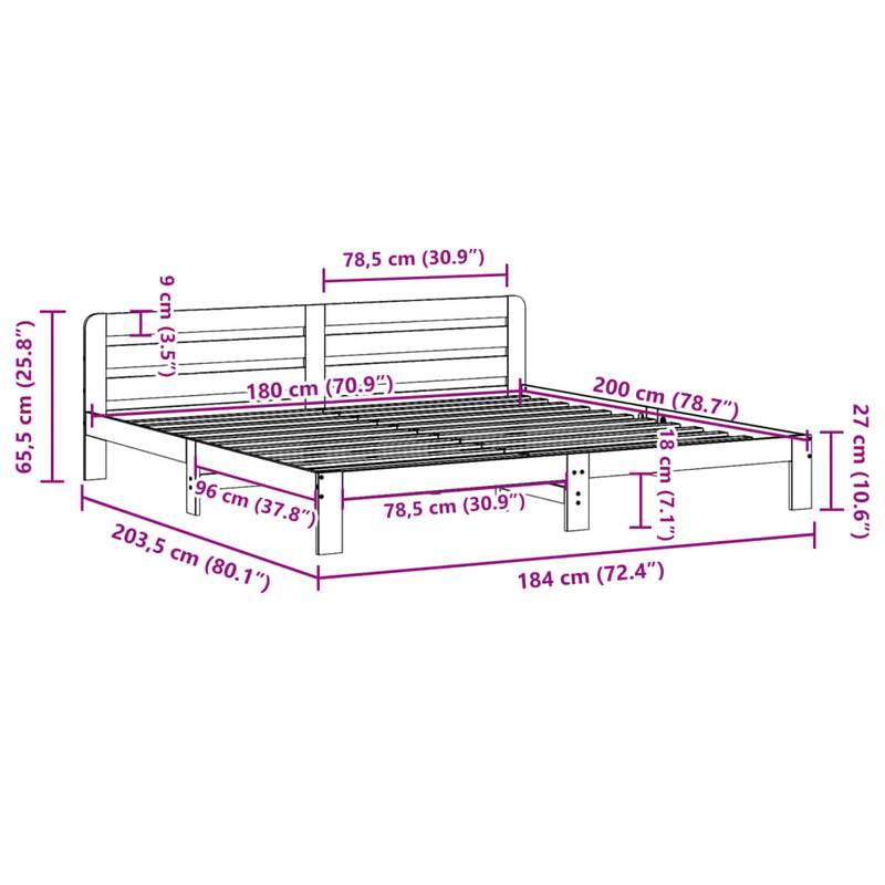 Sengeramme uten madrass hvit 180x200 cm heltre furu